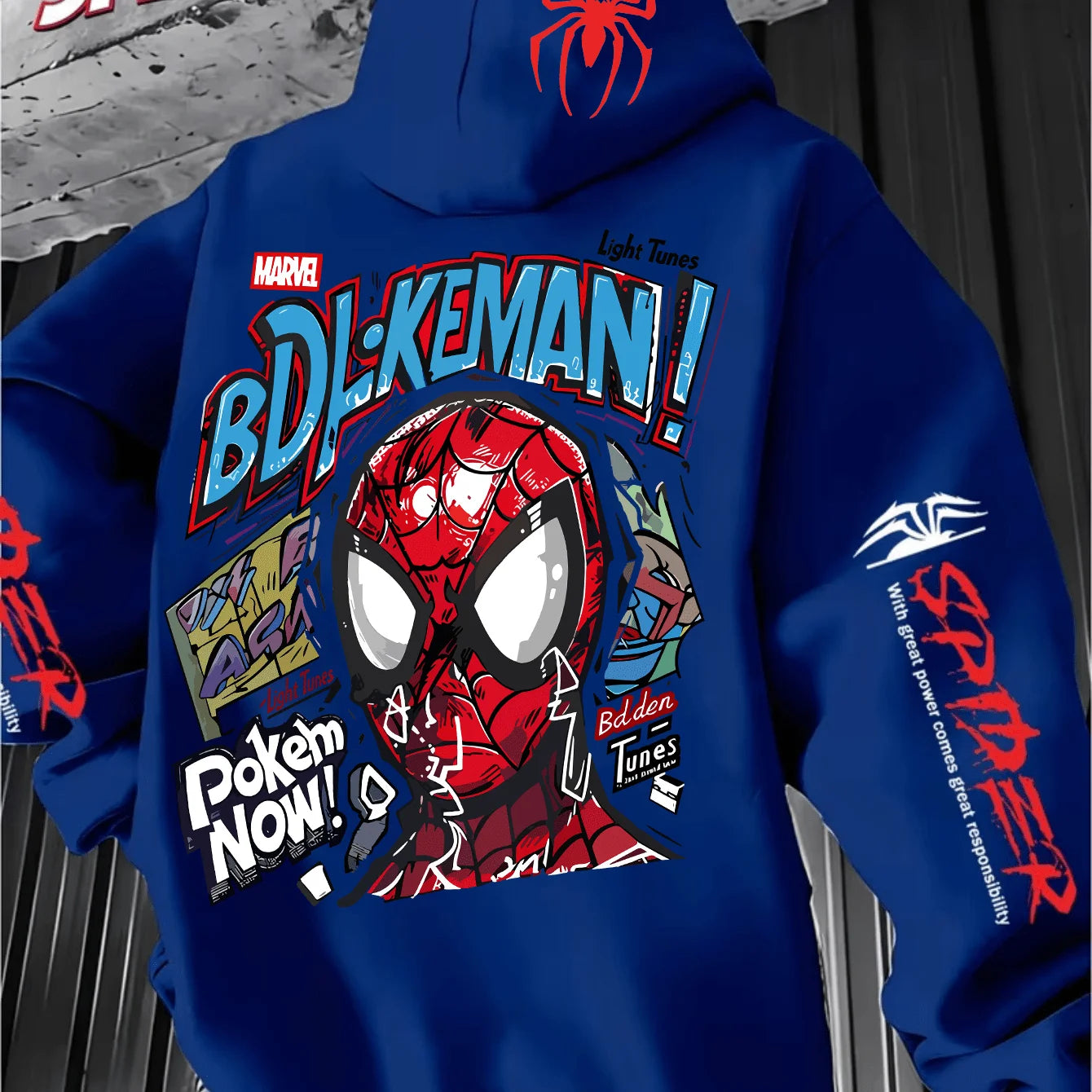 Men'S Hooded Hoodie Spider-Man Graffiti StyleFull of Personalized Back Cartoon Print Winter New Commuter Street Casual Hoodie