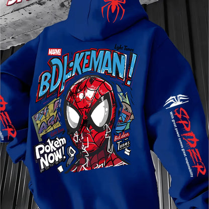 Men'S Hooded Hoodie Spider-Man Graffiti StyleFull of Personalized Back Cartoon Print Winter New Commuter Street Casual Hoodie