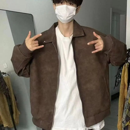 Outerwear Loose Fit Men Jackets Solid Color Thick Turn Down Collar Jacket Long Sleeves Windproof Flight Jacket Daily Commute