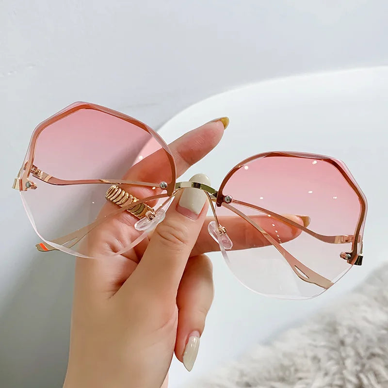 Vintage Oversized Square Cat Eye Sunglasses Women Metal Frame UV400 Protection