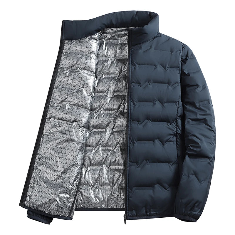 Outdoor Windproof Outerwear Winter Casual Warm Men Fleece-lined Jacket Solid Color Thicken Male Fashion Stand Collar Coats