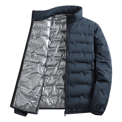 Outdoor Windproof Outerwear Winter Casual Warm Men Fleece-lined Jacket Solid Color Thicken Male Fashion Stand Collar Coats