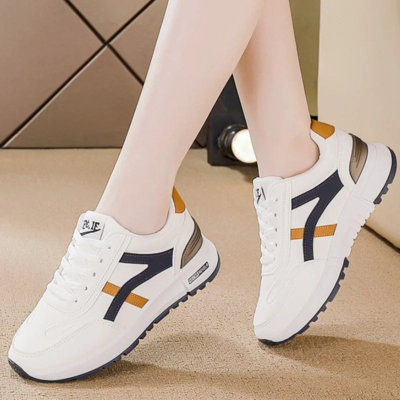 Women's Sports Sneakers Trendy Versatile Women Fashion Leather Sneakers Autumn New Girl Casual Running Shoes Striped Gym Shoes