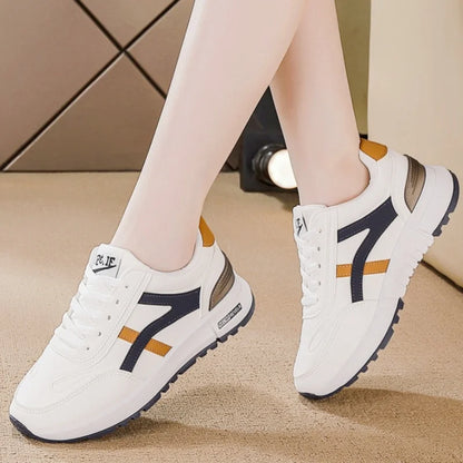 Women's Sports Sneakers Trendy Versatile Women Fashion Leather Sneakers Autumn New Girl Casual Running Shoes Striped Gym Shoes
