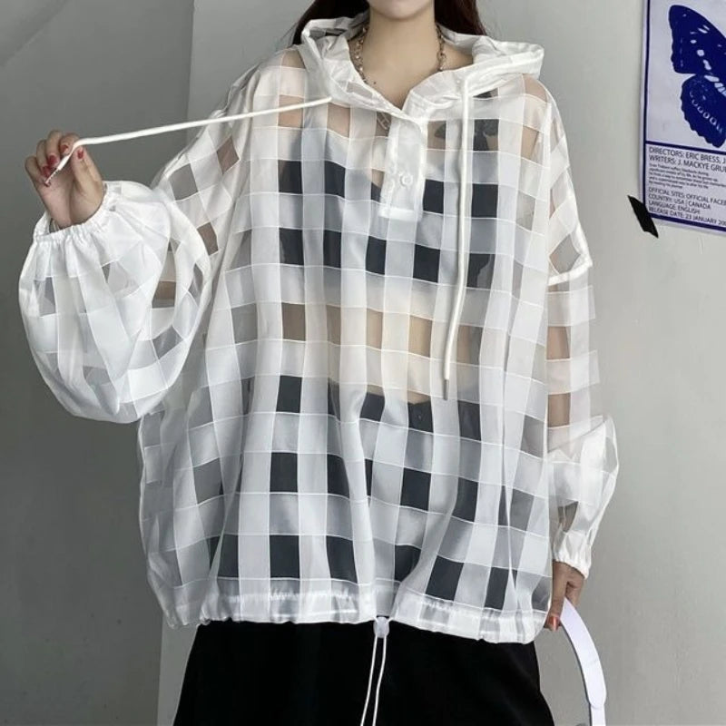 Women's outer wear top Women's lazy wind sunscreen clothes Hooded loose long-sleeved thin jacket