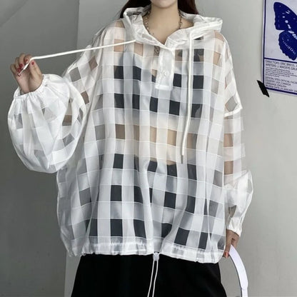 Women's outer wear top Women's lazy wind sunscreen clothes Hooded loose long-sleeved thin jacket