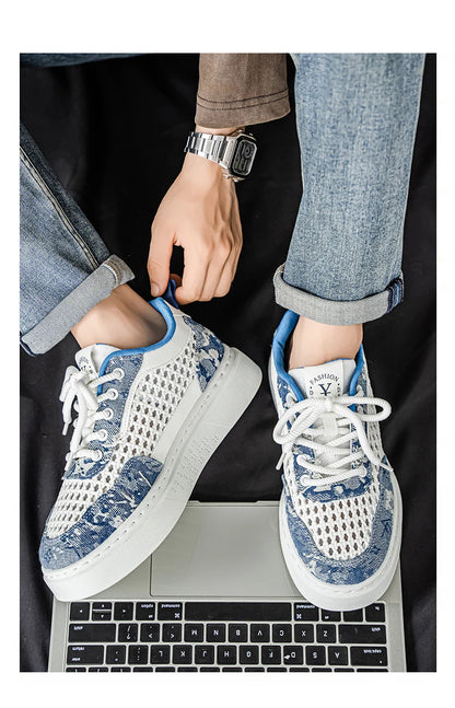 New Sneakers Casual Mens Designer Ethnic Style Board Shoes Fashion Fabric Breathable Increased Internal Flat Platform Shoes39-44