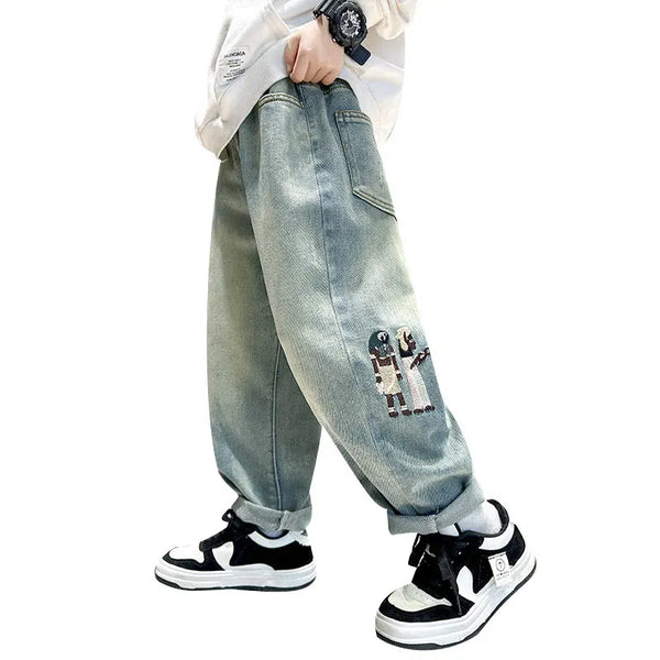 Kids’ Cartoon Detail Loose Fit Jeans