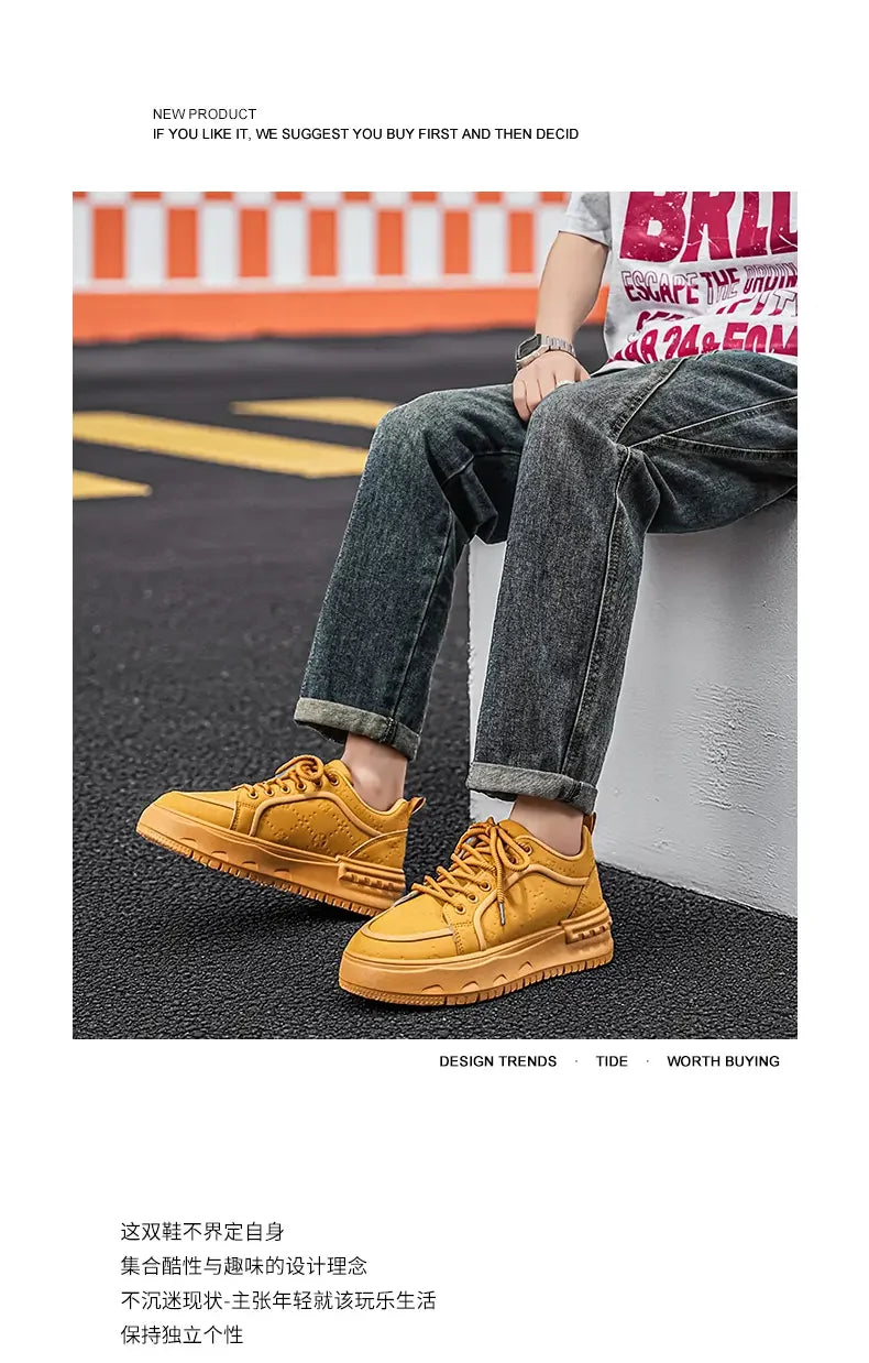 Sneakers Casual Mens Original Designer Solid Board Shoes Fashion Leather Breathable Height Increased Flat Platform Sports Shoes