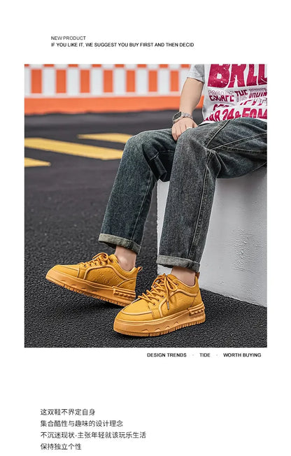 Sneakers Casual Mens Original Designer Solid Board Shoes Fashion Leather Breathable Height Increased Flat Platform Sports Shoes
