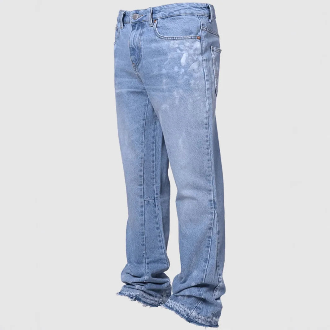 Jeans Men Vintage Straight Pants Mid Waist Stretch Distressed Washed Pockets Button Basics Trousers 2025 Streetwear Denims