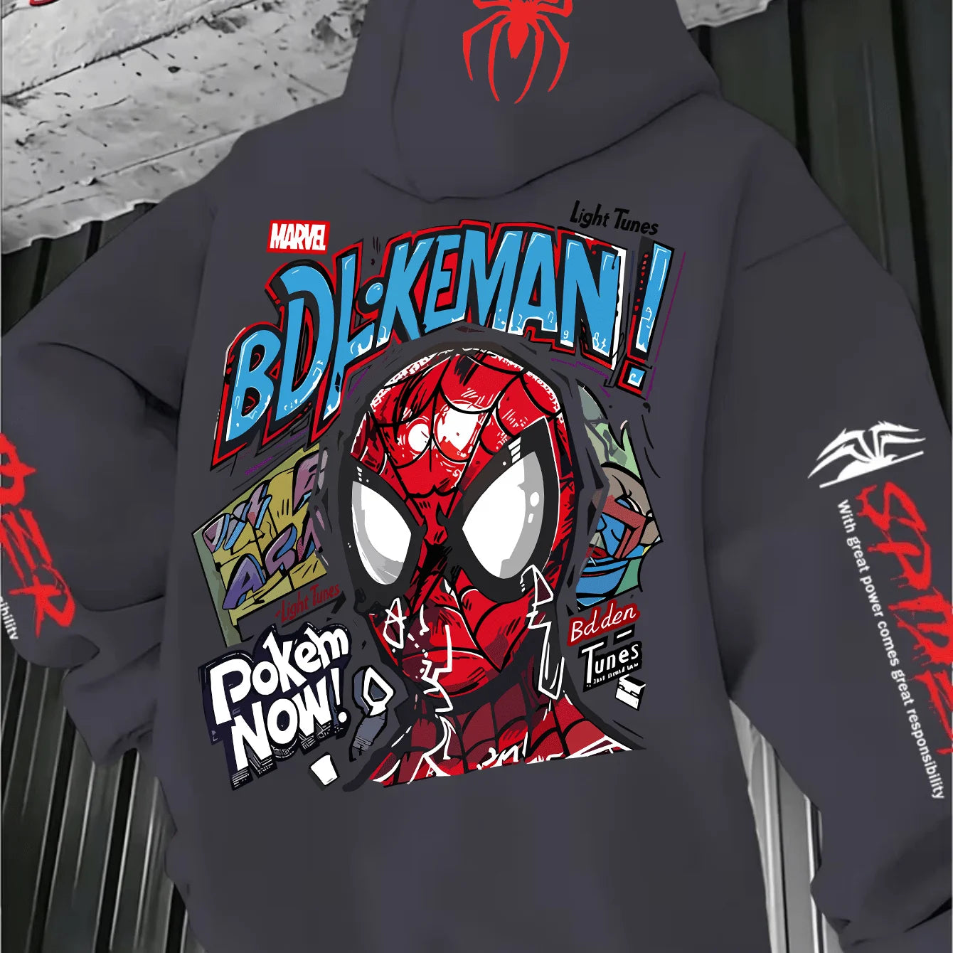 Men'S Hooded Hoodie Spider-Man Graffiti StyleFull of Personalized Back Cartoon Print Winter New Commuter Street Casual Hoodie