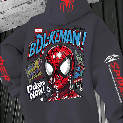 Men'S Hooded Hoodie Spider-Man Graffiti StyleFull of Personalized Back Cartoon Print Winter New Commuter Street Casual Hoodie