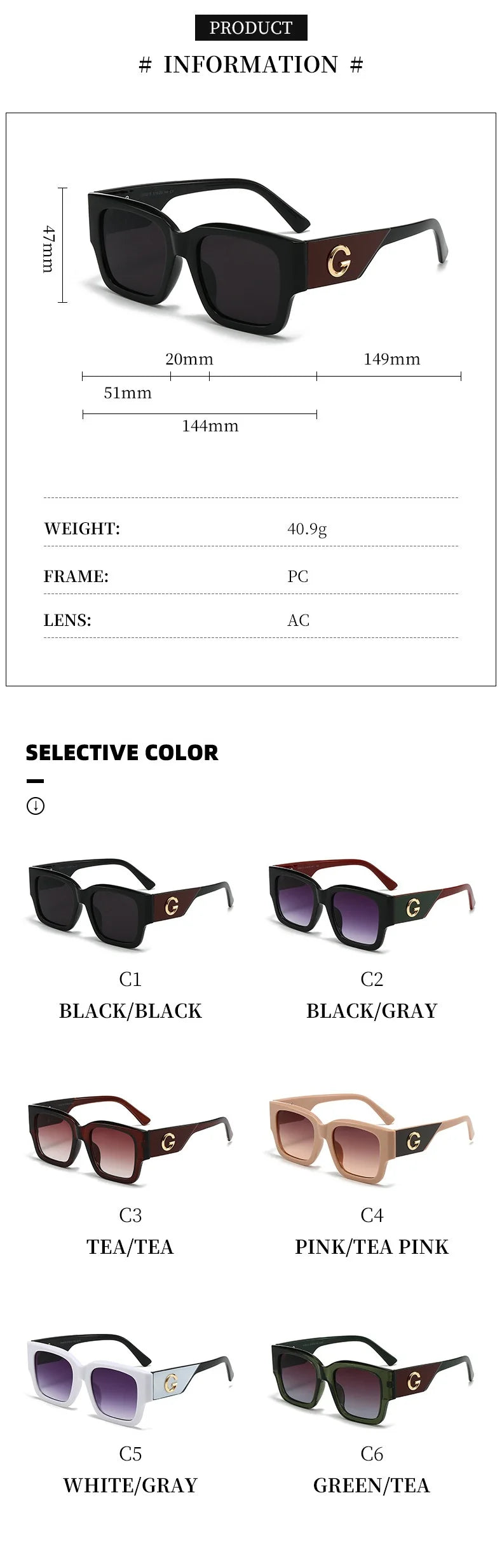 Luxury Brand G Fashion Sunglasses For Women And Men European and American Stylish Square Designer Glasses Unisex Eyewear UV400