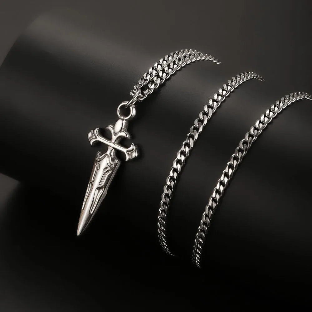 1PC Men's Retro Cuban Chain Cross Necklace