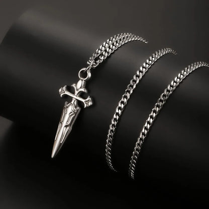 1PC Men's Retro Cuban Chain Cross Necklace