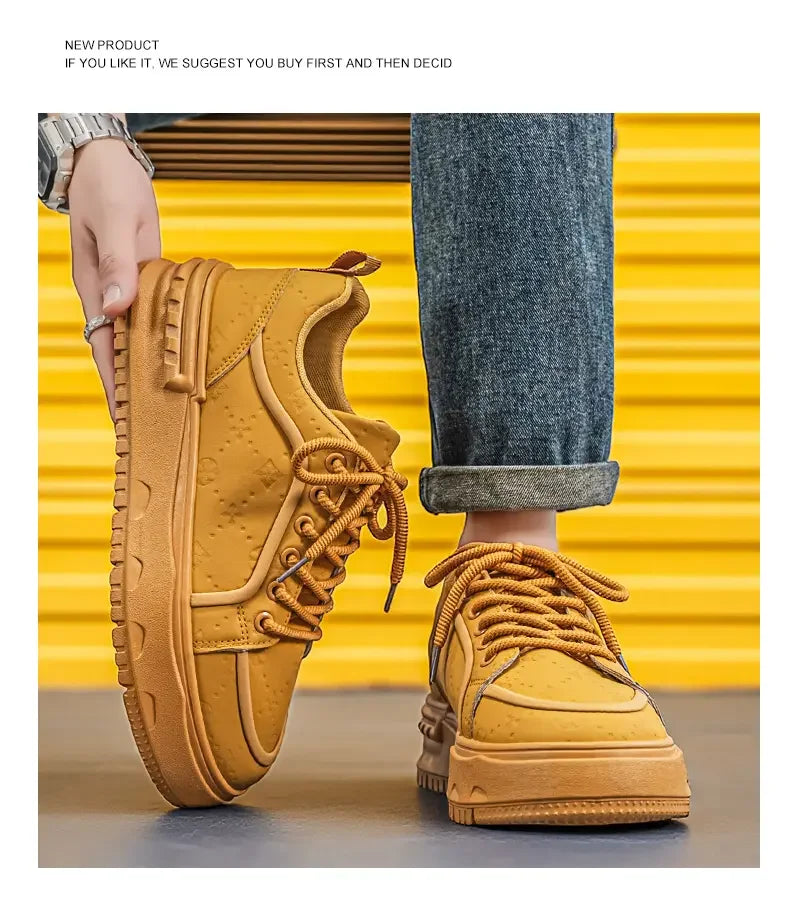 Sneakers Casual Mens Original Designer Solid Board Shoes Fashion Leather Breathable Height Increased Flat Platform Sports Shoes