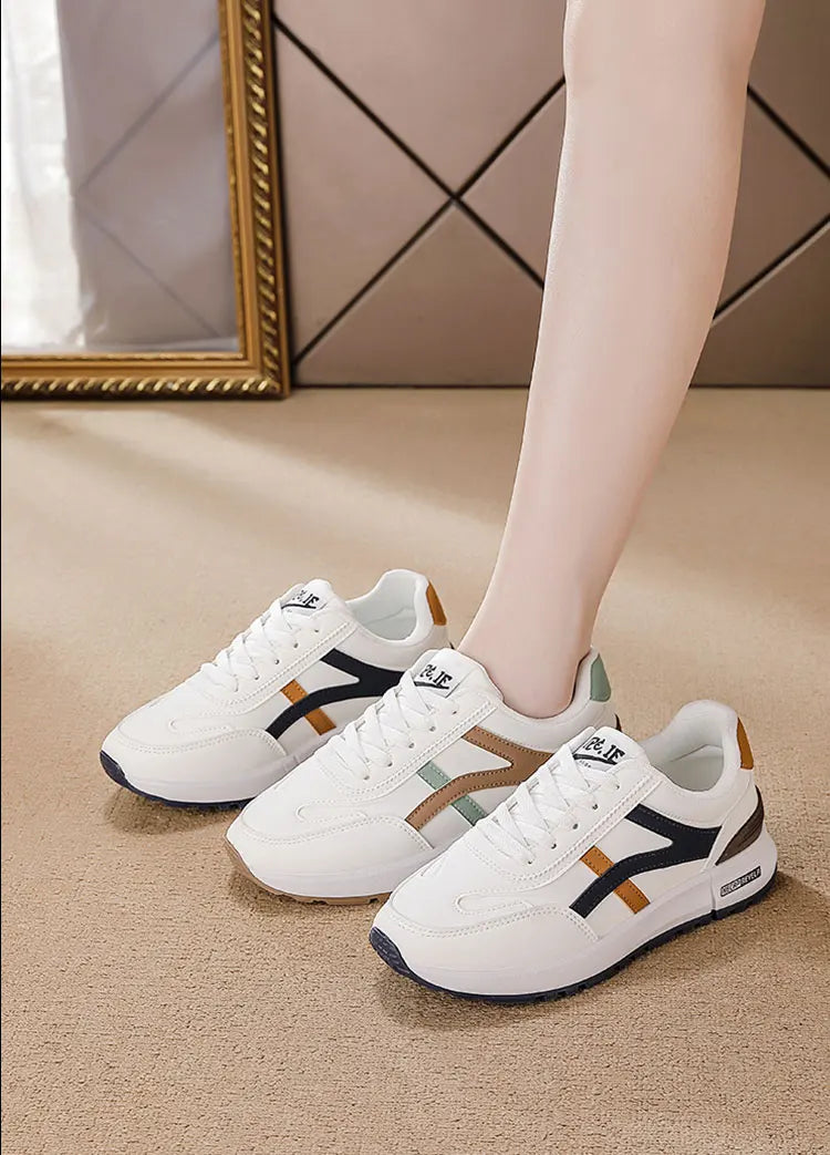 Women's Sports Sneakers Trendy Versatile Women Fashion Leather Sneakers Autumn New Girl Casual Running Shoes Striped Gym Shoes