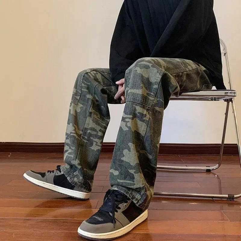 Jeans for Men Spliced Cargo Male Cowboy Pants Camouflage Trousers Punk Straight Xs Y 2k Vintage New in Retro 2025 Trend Baggy