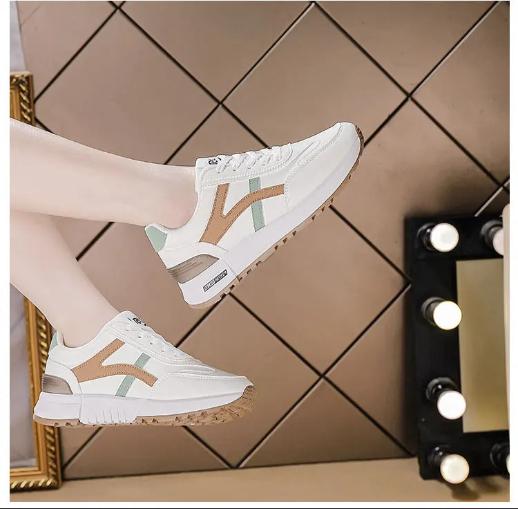 Women's Sports Sneakers Trendy Versatile Women Fashion Leather Sneakers Autumn New Girl Casual Running Shoes Striped Gym Shoes