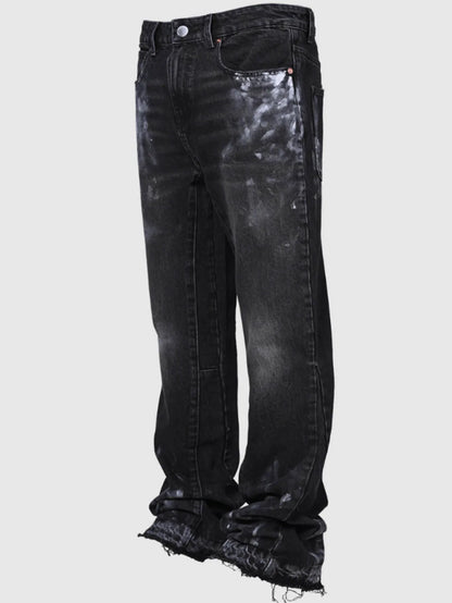 Jeans Men Vintage Straight Pants Mid Waist Stretch Distressed Washed Pockets Button Basics Trousers 2025 Streetwear Denims
