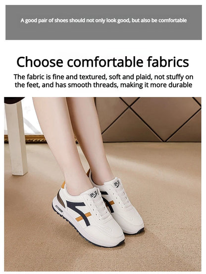 Women's Sports Sneakers Trendy Versatile Women Fashion Leather Sneakers Autumn New Girl Casual Running Shoes Striped Gym Shoes