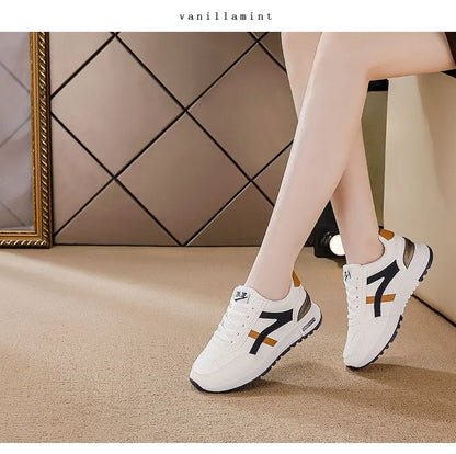 Women's Sports Sneakers Trendy Versatile Women Fashion Leather Sneakers Autumn New Girl Casual Running Shoes Striped Gym Shoes
