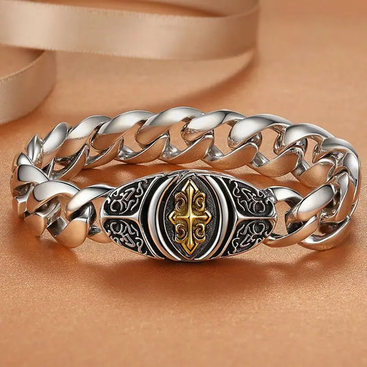 Wide Hip Hop Chain with Cross Design Gold Plated Jewelry