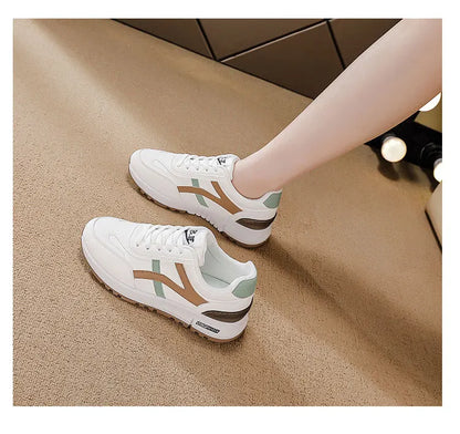 Women's Sports Sneakers Trendy Versatile Women Fashion Leather Sneakers Autumn New Girl Casual Running Shoes Striped Gym Shoes