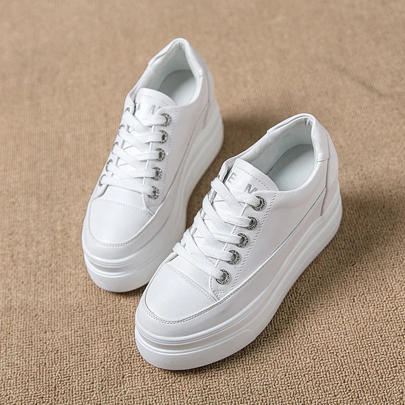 Women's Sneakers 2022 New Casual Shoes Woman Autumn Comfortable Breathable White Shoe 8CM Heels Height Increasing Platform Femme