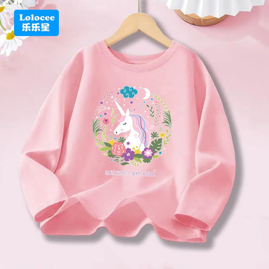 Girls Spring Autumn 8 colors Long Sleeve T-shirt