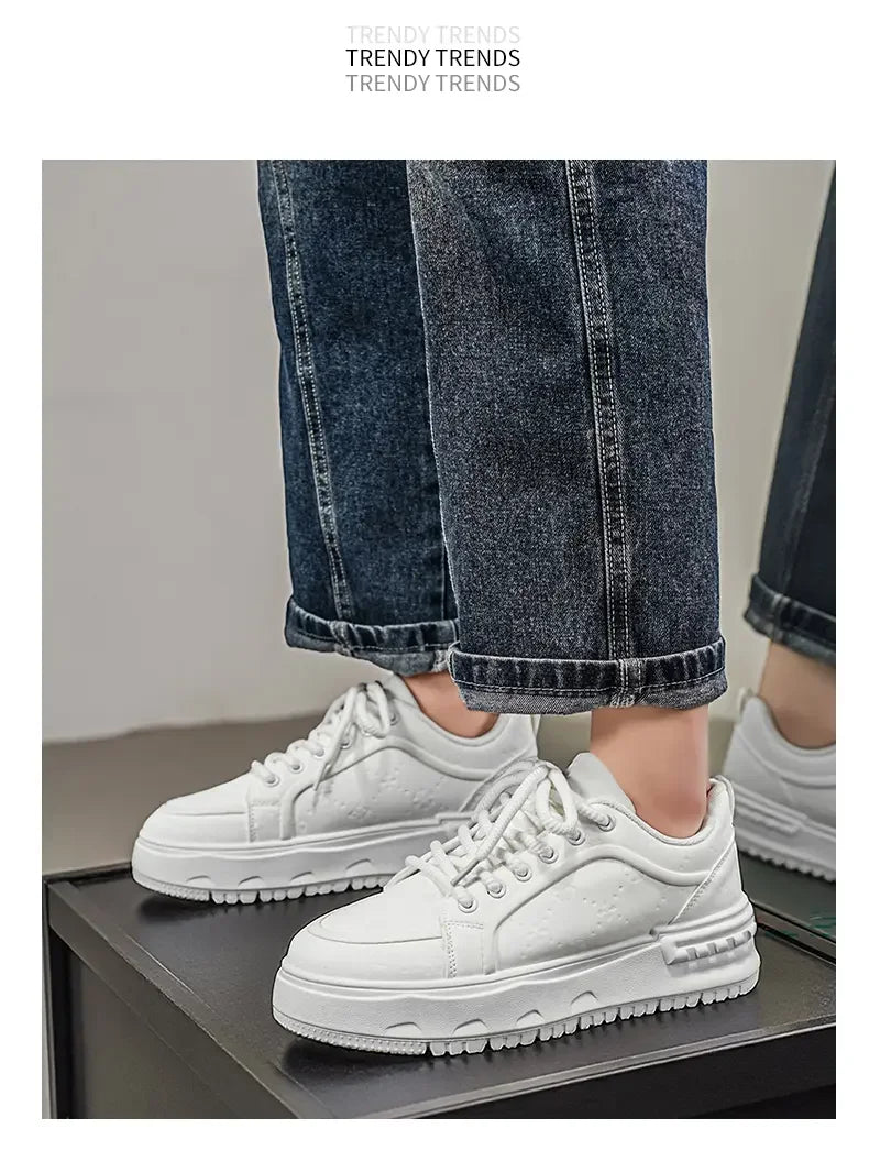 Sneakers Casual Mens Original Designer Solid Board Shoes Fashion Leather Breathable Height Increased Flat Platform Sports Shoes