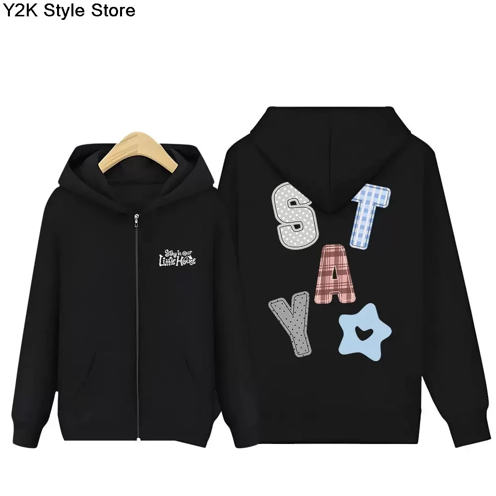 Hoodies STAY In Our Little House Zipper Hoodie Kpop Fashion Star Same Letter Print Sweatshirt High Quality Cotton Thick T Shirt