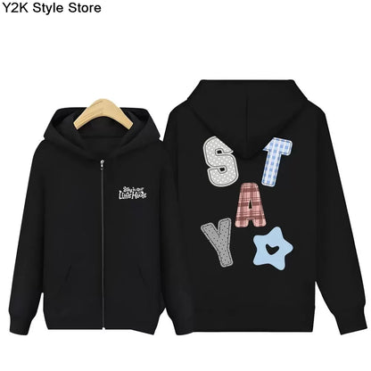 Hoodies STAY In Our Little House Zipper Hoodie Kpop Fashion Star Same Letter Print Sweatshirt High Quality Cotton Thick T Shirt
