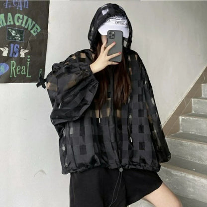 Women's outer wear top Women's lazy wind sunscreen clothes Hooded loose long-sleeved thin jacket