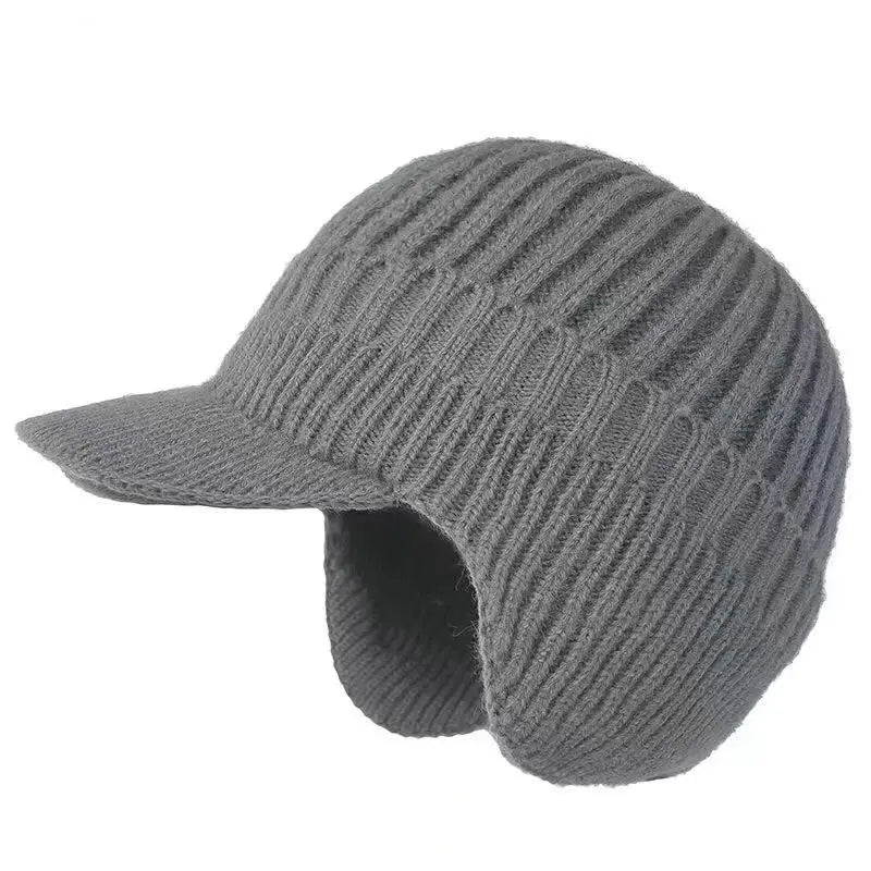 Knitted Beanie with Brim and Ear Flap for Men