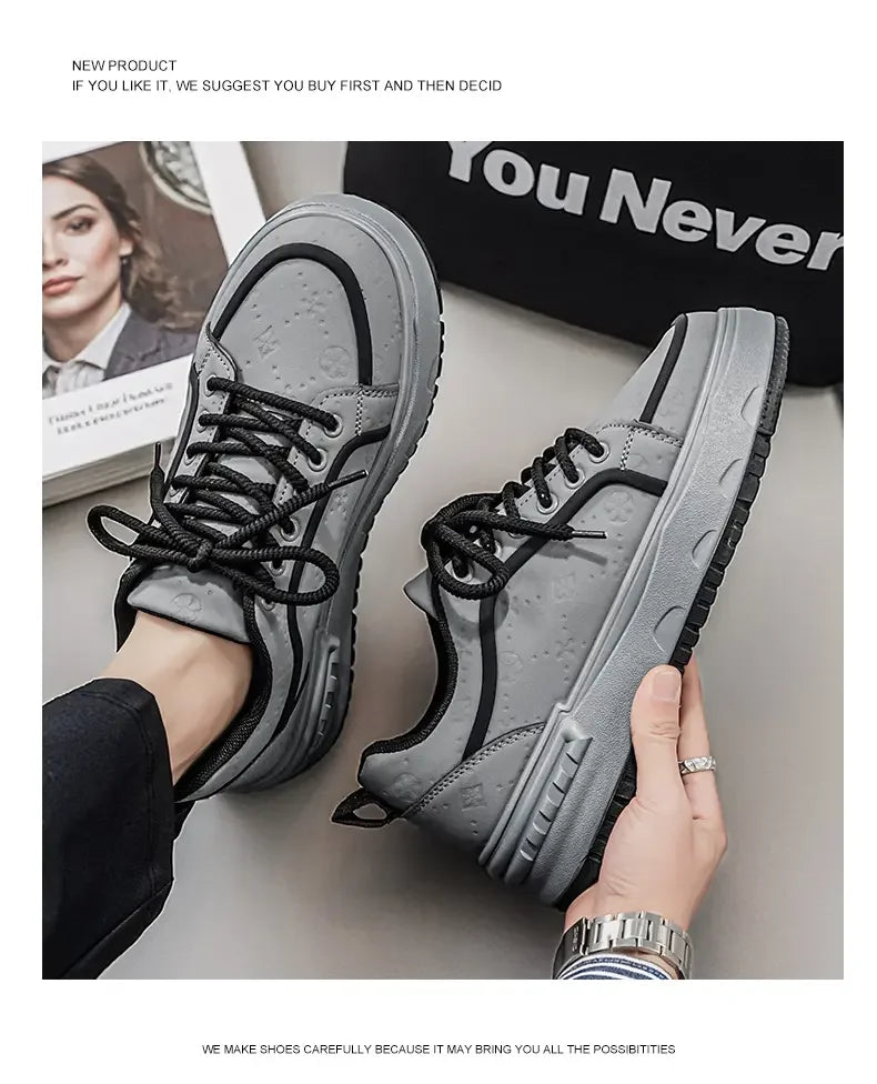 Sneakers Casual Mens Original Designer Solid Board Shoes Fashion Leather Breathable Height Increased Flat Platform Sports Shoes