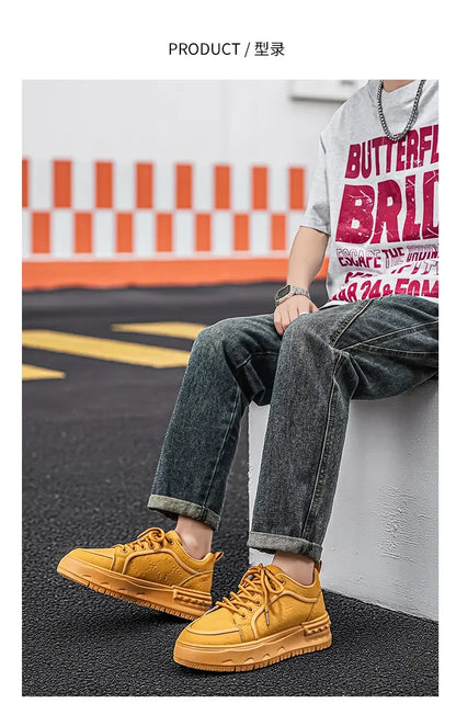 Sneakers Casual Mens Original Designer Solid Board Shoes Fashion Leather Breathable Height Increased Flat Platform Sports Shoes