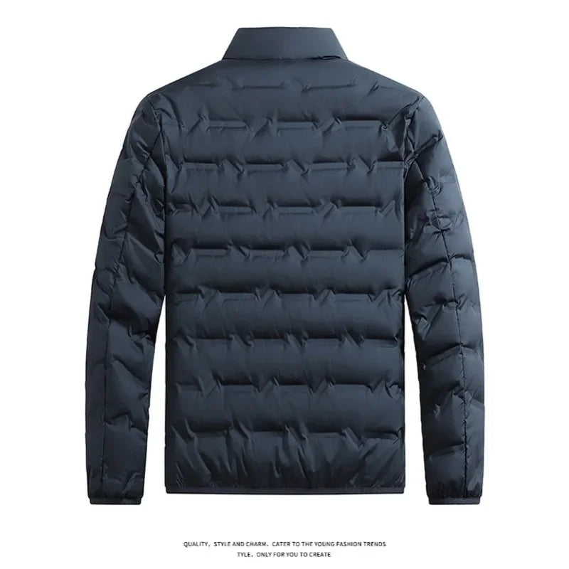 Outdoor Windproof Outerwear Winter Casual Warm Men Fleece-lined Jacket Solid Color Thicken Male Fashion Stand Collar Coats
