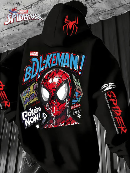 Men'S Hooded Hoodie Spider-Man Graffiti StyleFull of Personalized Back Cartoon Print Winter New Commuter Street Casual Hoodie