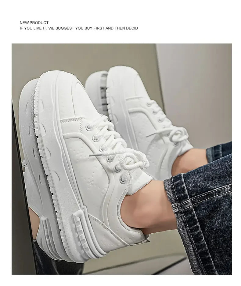 Sneakers Casual Mens Original Designer Solid Board Shoes Fashion Leather Breathable Height Increased Flat Platform Sports Shoes