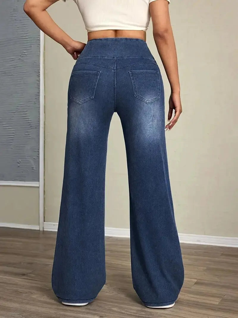 Women's Jeans Spring and Autumn New Elastic Waist Loose Straight Fashion Comfortable Versatile Wide Leg Floor Pants