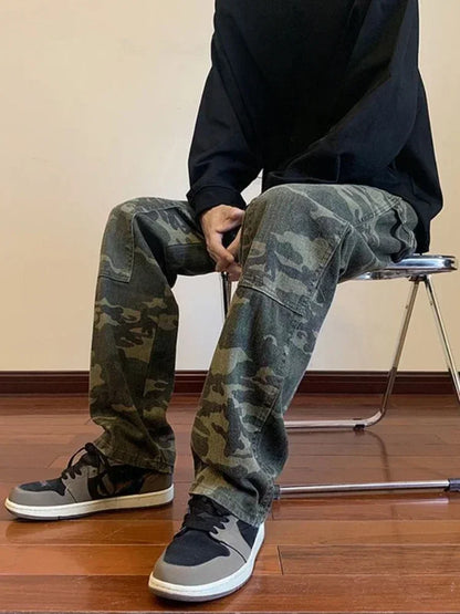 Jeans for Men Spliced Cargo Male Cowboy Pants Camouflage Trousers Punk Straight Xs Y 2k Vintage New in Retro 2025 Trend Baggy