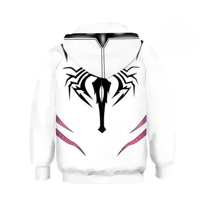 Anime 3D Printed Spider Gwen Hoodie Movie Cosplay Costume Hooded Pullover Kids Streetwear Child Halloween Party Cloak Sweatshirt