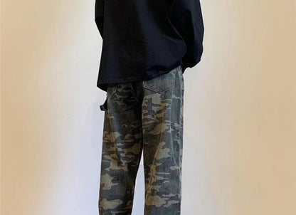 Jeans for Men Spliced Cargo Male Cowboy Pants Camouflage Trousers Punk Straight Xs Y 2k Vintage New in Retro 2025 Trend Baggy