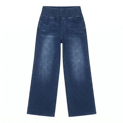 Women's Jeans Spring and Autumn New Elastic Waist Loose Straight Fashion Comfortable Versatile Wide Leg Floor Pants